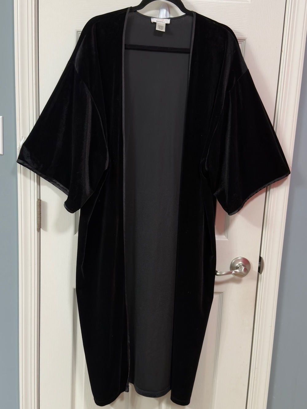 URBAN Romantics Black Velvet Kimono Open Front Longline Kimono Duster Jacket. - Picture 15 of 15